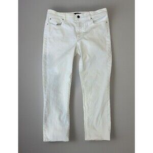 Ann Taylor Slim Crop White Denim Jeans Pants Raw Hem Jeans Women's Size 8
